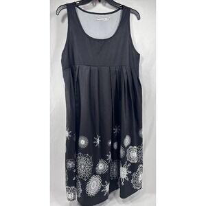 Misslook Black Sleeveless Dress White Snowflake Design Size L Pleated